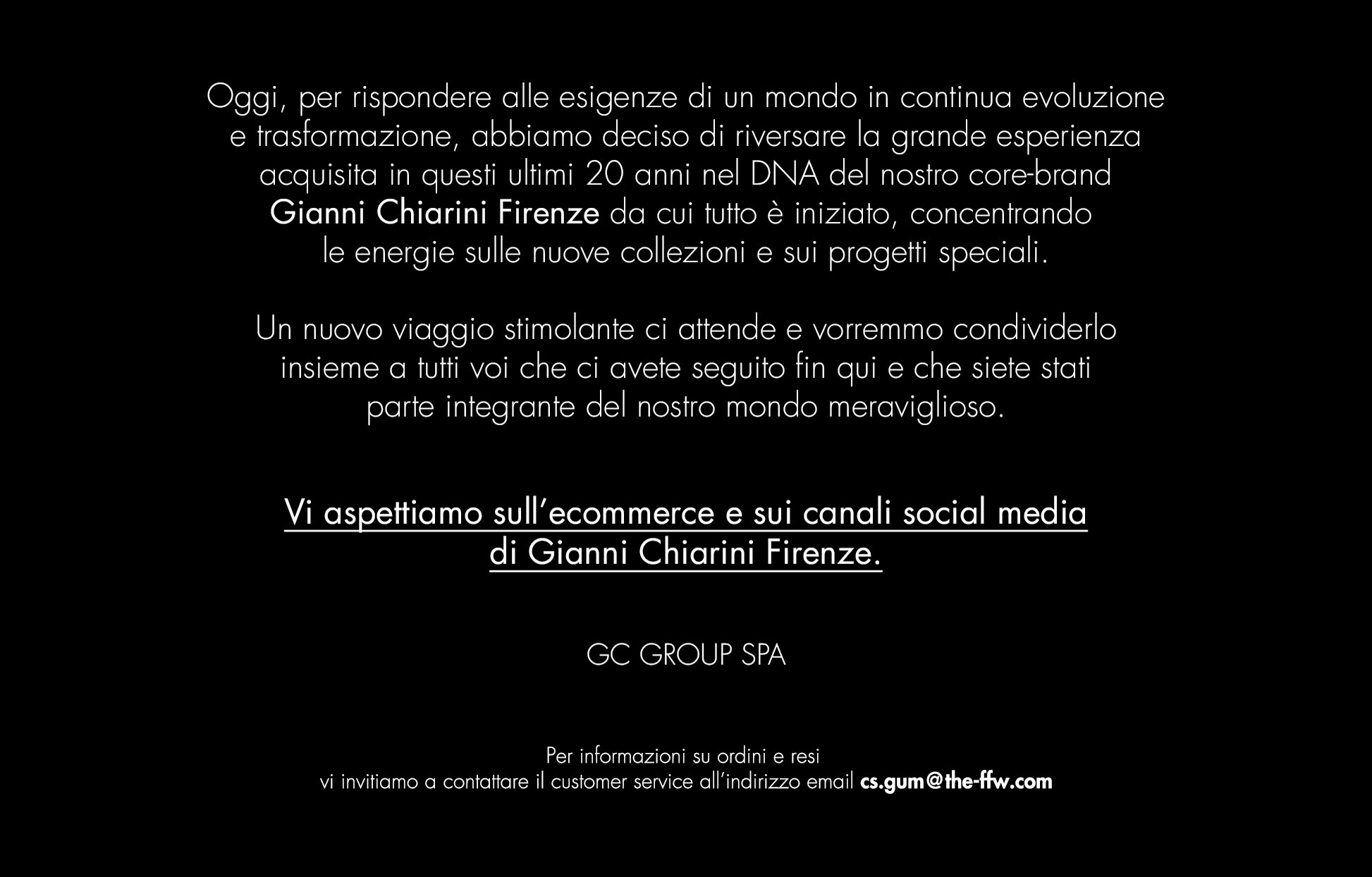 Vi aspettiamo sull'ecommerce e sui canali social media di Gianni Chiarini Firenze